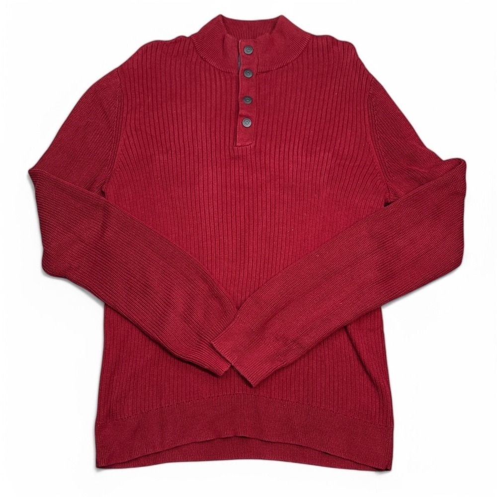 Express Sweater Mens Size Large Red 1/4 Snap Button Knit‎ Pullover Cotton Casual